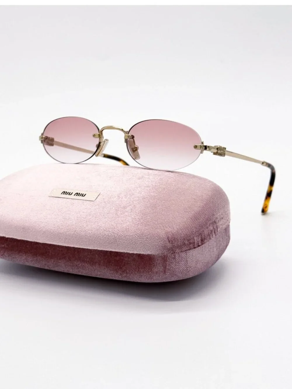 New Miu Miu MU A54S Sunglasses Oval Pink Gold MUA54S ZVN70O
